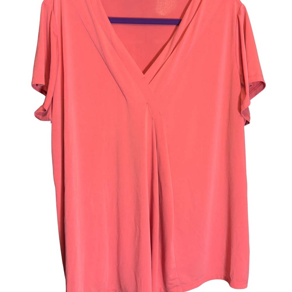 Lane Bryant Coral Short Sleeve V-Neck Top (0367)